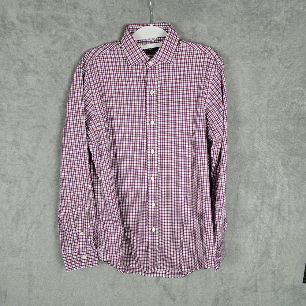 Polo Ralph Lauren Mens Small Purple Green Plaid Cotton Long Sleeve Button Shirt